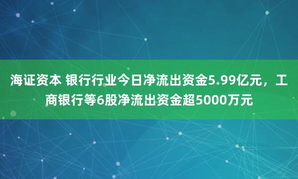 海证资本 银行行业今日净流出资金5.99亿元，工商银行等6股净流出资金超5000万元